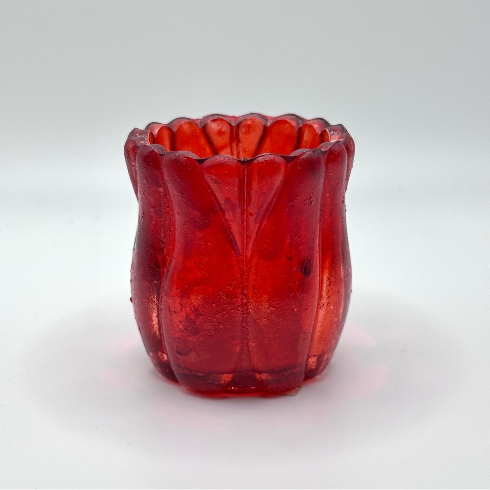Vintage Ruby Red Glass Candle Votive Holder 2 1/2" Tall Made in Hong Kong